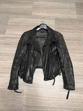 Danier Black Leather Biker Jacket with Zip Pockets